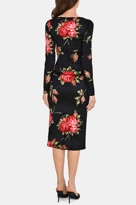Цветочное платье миди DOLCE & GABBANA  Черный Женский F610FTFSICD