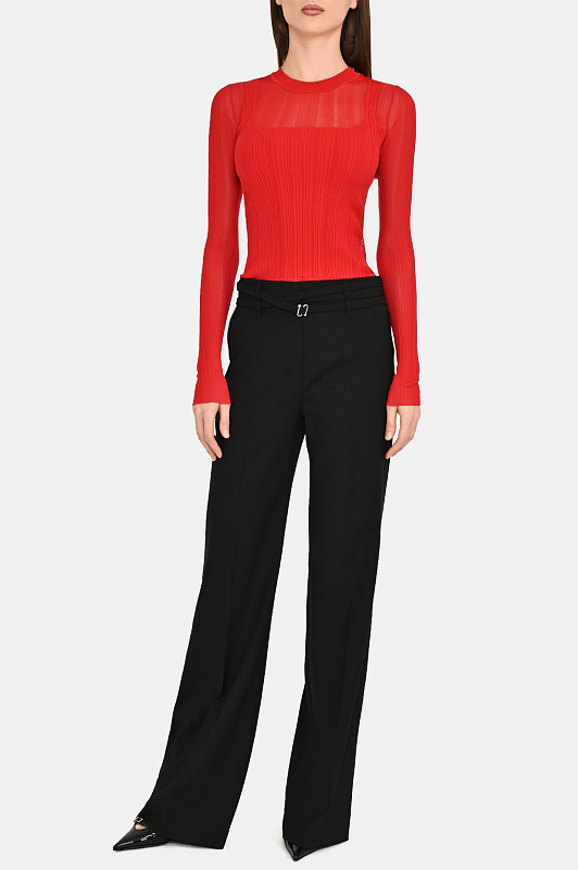 Шерстяные брюки с пряжкой SPORTMAX Черный Женский SPXCERA 2612131011600