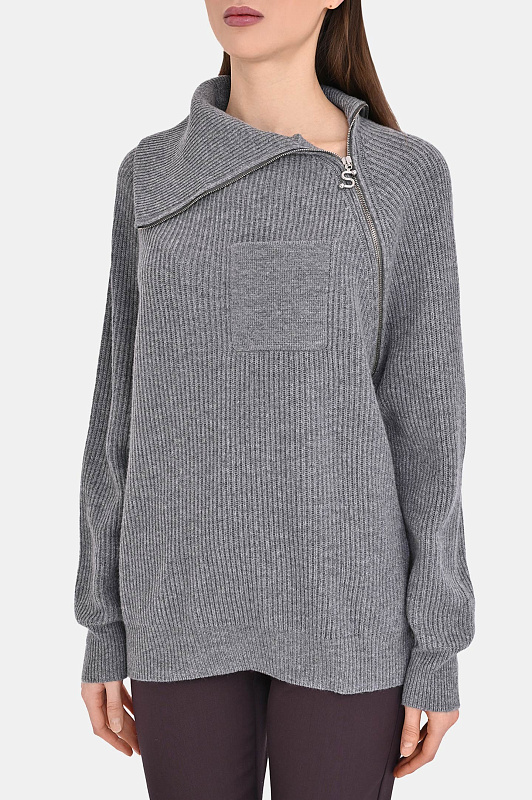 Вязаный свитер с молнией SPORTMAX Серый Женский SALPA 2522366032600