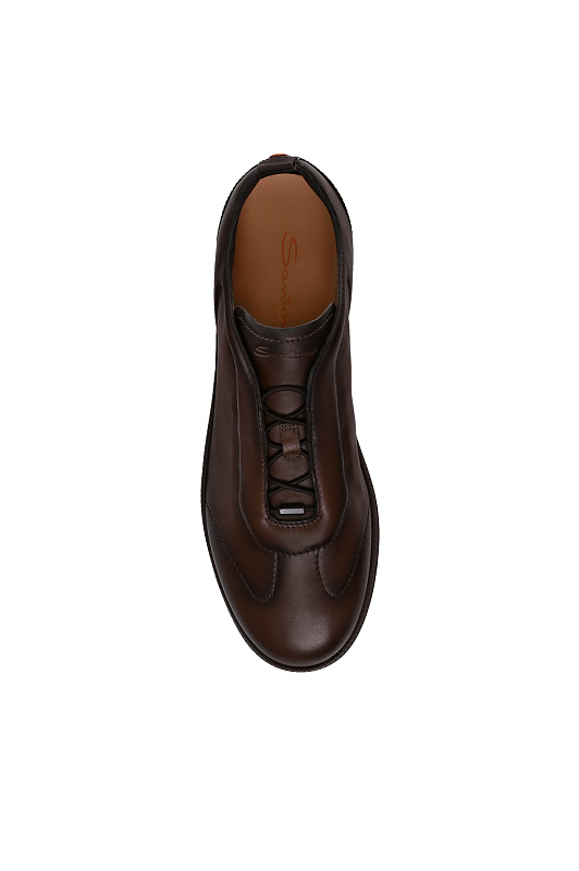 Кожаные кеды без шнурков SANTONI Темно-коричневый Мужской MBPG22109DKTTOILS50 Кожаные кеды без шнурков SANTONI Темно-коричневый Мужской MBPG22109DKTTOILS50