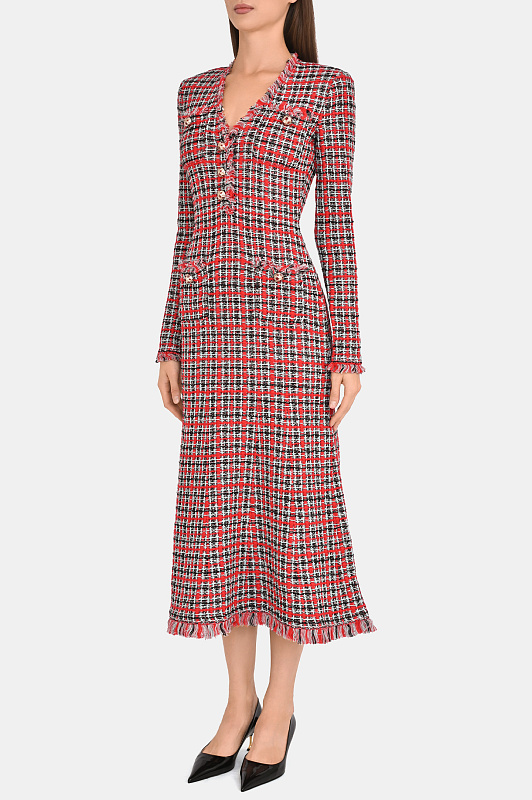 Платье миди в клетку SELF PORTRAIT Красный Женский AW26146MR Платье миди в клетку SELF PORTRAIT Красный Женский AW26146MR