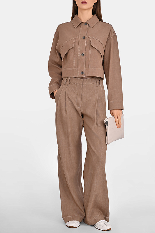 Укороченная куртка BRUNELLO CUCINELLI Коричневый Женский MB1257801 Укороченная куртка BRUNELLO CUCINELLI Коричневый Женский MB1257801