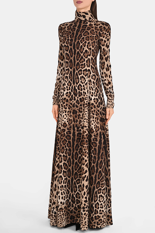 Платье макси с леопардом DOLCE & GABBANA  Леопардовый Женский F612KT FSADD