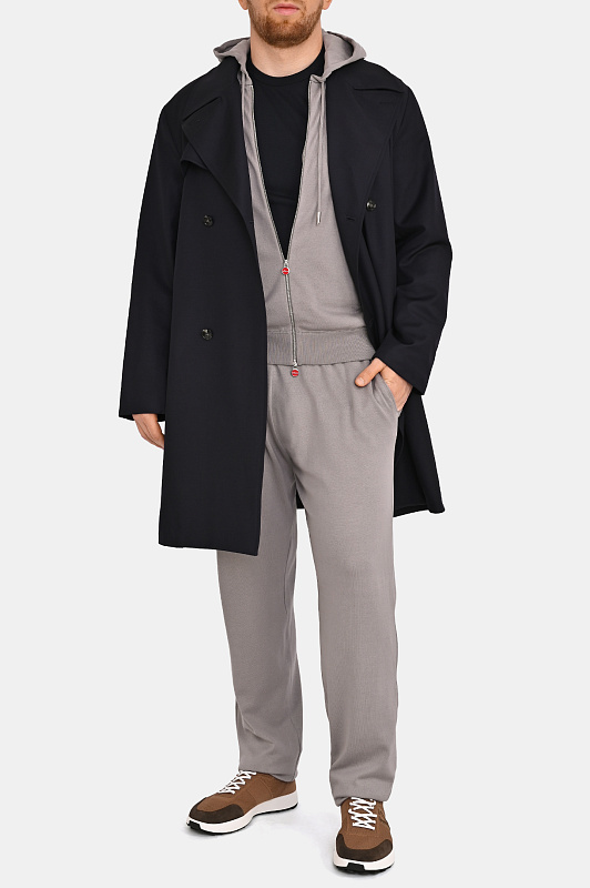 Шерстяной плащ двубортный KITON Темно-синий Мужской UW2376V0830H0