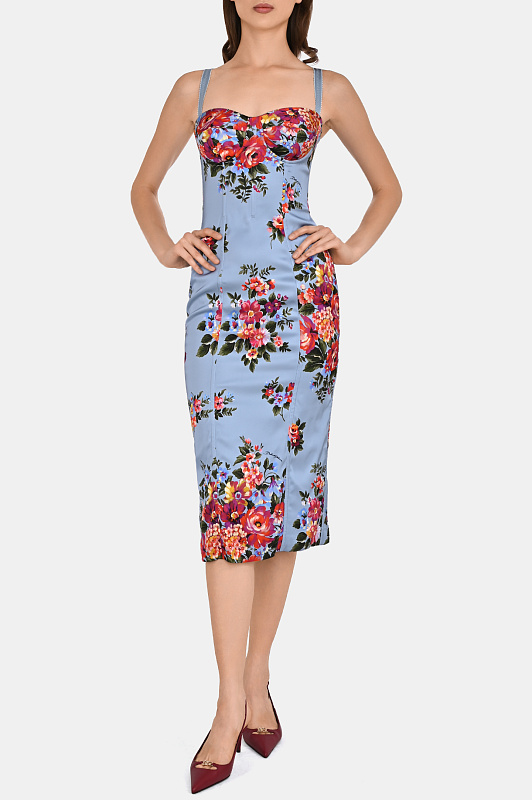 Цветочное платье миди DOLCE & GABBANA Голубой Женский F60DGTFSICE Цветочное платье миди DOLCE & GABBANA Голубой Женский F60DGTFSICE