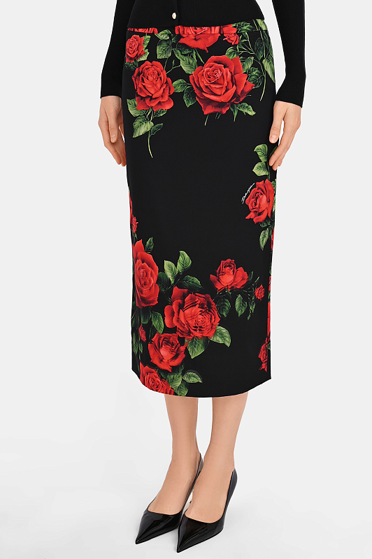 Юбка-карандаш с розами DOLCE & GABBANA  Черный Женский F4CSJT FSA9R 
