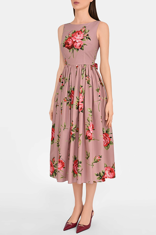 Хлопковое платье с розами DOLCE & GABBANA  Розовый Женский F612PTHS5UT HF5ZN 