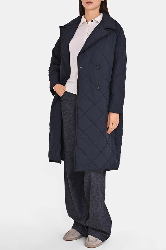 Стеганое пальто миди KITON Темно-синий Женский D62625K0555L0