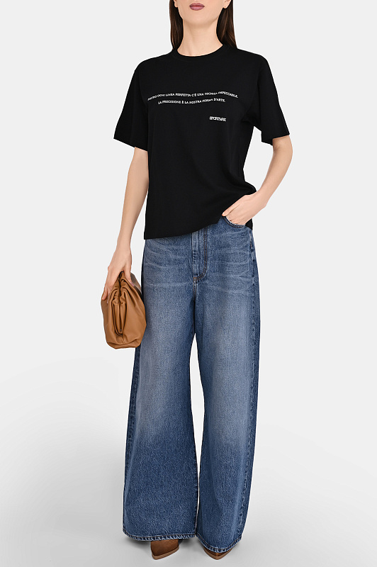 Хлопковая футболка с надписью SPORTMAX Черный Женский SPDQUIETE 2612971015600