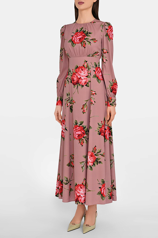 Шелковое платье с розами DOLCE & GABBANA Розовый Женский F610OTFSA8Q Шелковое платье с розами DOLCE & GABBANA Розовый Женский F610OTFSA8Q
