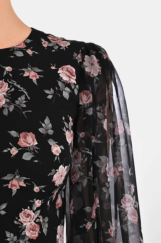 Шелковое платье с розами DOLCE & GABBANA Черный Женский F611DTFSA8C Шелковое платье с розами DOLCE & GABBANA Черный Женский F611DTFSA8C
