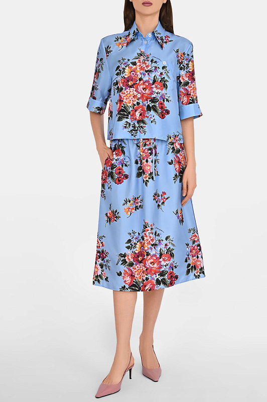 Шелковая блуза с цветами DOLCE & GABBANA  Голубой Женский F5T50TIS11I