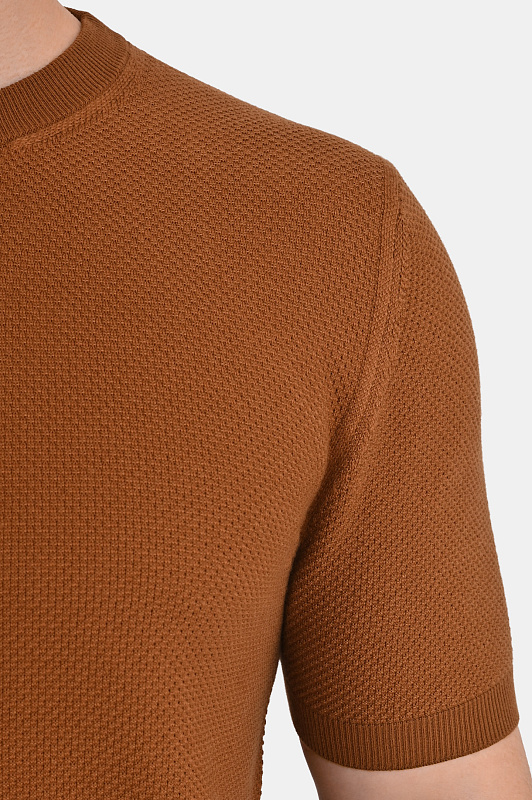Хлопковый джемпер фактурный CANALI Коричневый Мужской C0719MK02461 Хлопковый джемпер фактурный CANALI Коричневый Мужской C0719MK02461