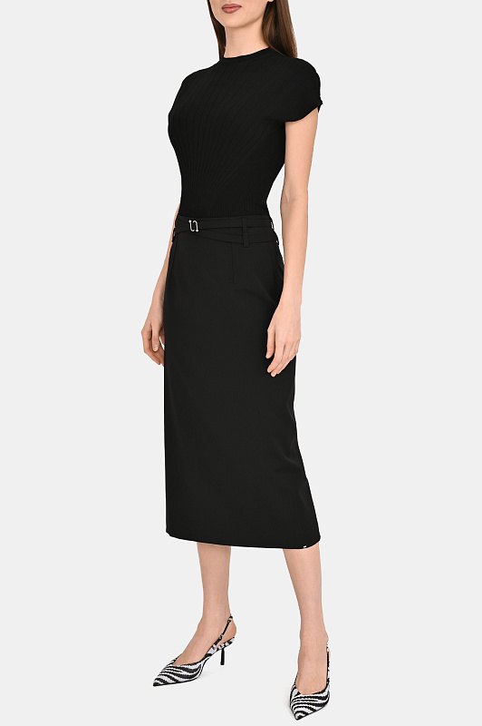 Шерстяная юбка с ремнем SPORTMAX Черный Женский SPXTACITO 2612101031600