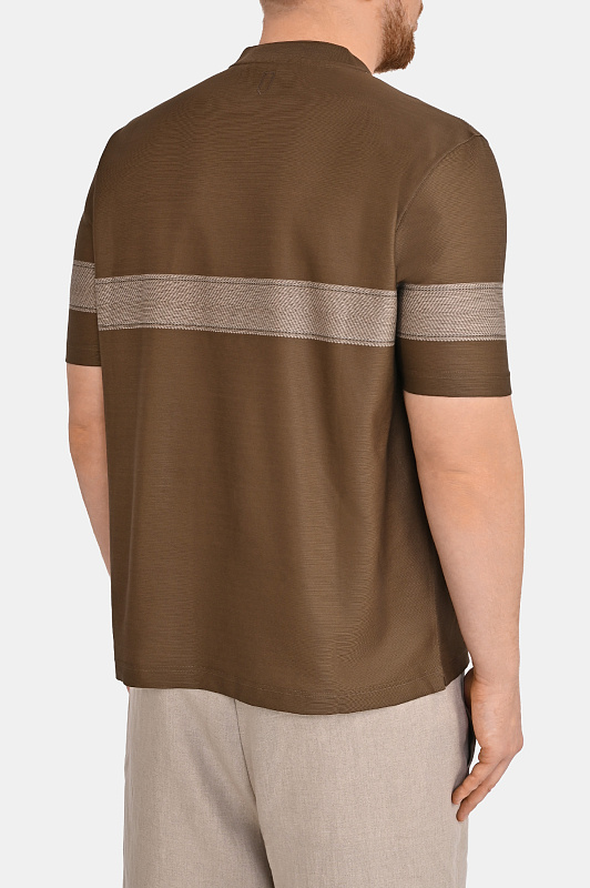 Хлопковая футболка с полосой CANALI Коричневый Мужской T0943MJ02438