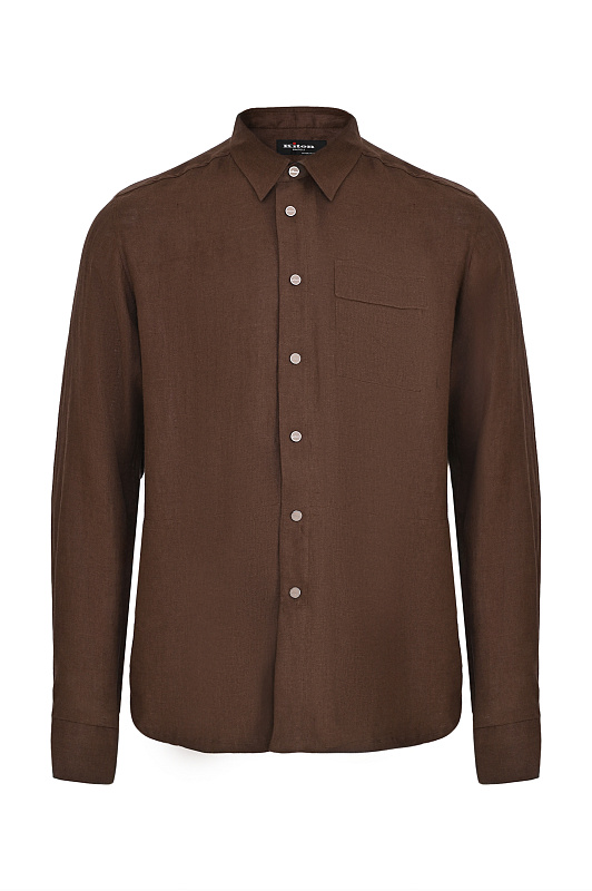 Льняная рубашка KITON Коричневый Мужской UMCBUBAH096901 Льняная рубашка KITON Коричневый Мужской UMCBUBAH096901