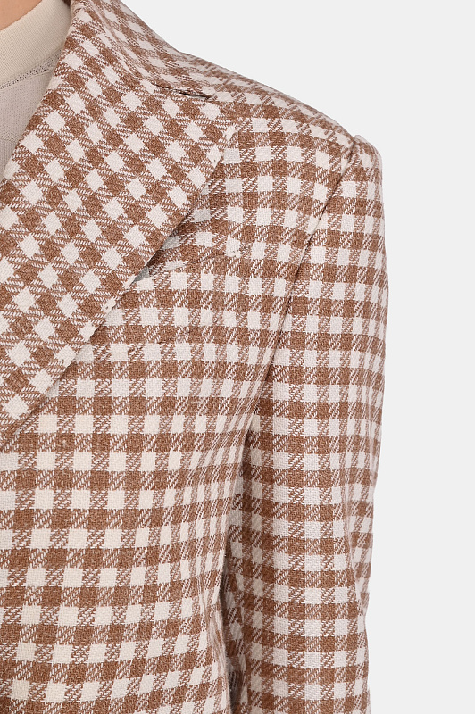 Двубортный жакет в клетку KITON Коричневый Женский D54507K0615G3 Двубортный жакет в клетку KITON Коричневый Женский D54507K0615G3