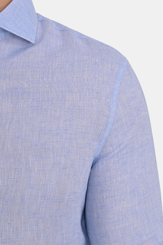 Льняная рубашка прямая BRUNELLO  CUCINELLI Голубой Мужской MM6840627