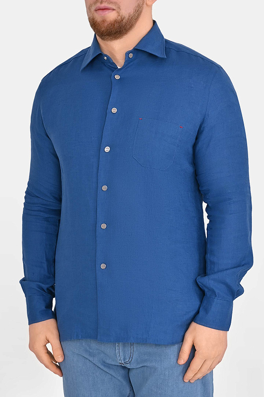 Льняная рубашка с карманом KITON Синий Мужской UMCNERHH09690 Льняная рубашка с карманом KITON Синий Мужской UMCNERHH09690