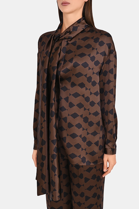 Атласная блуза с бантом KITON Коричневый Женский D62419K0584I1 Атласная блуза с бантом KITON Коричневый Женский D62419K0584I1