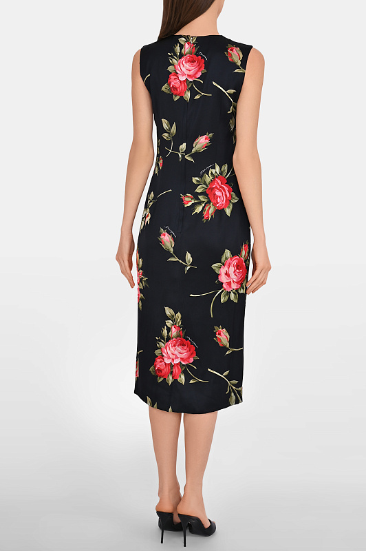 Шелковое платье с розами DOLCE & GABBANA Черный Женский F6GASTFSICD Шелковое платье с розами DOLCE & GABBANA Черный Женский F6GASTFSICD