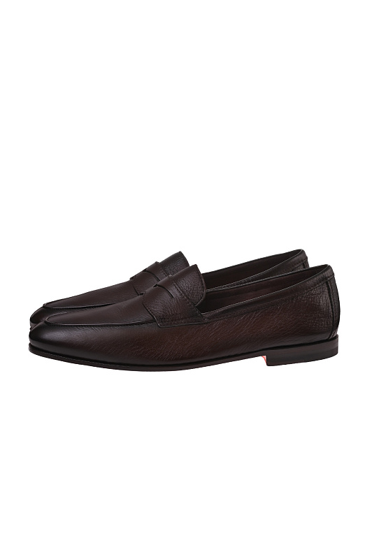 Кожаные лоферы пенни SANTONI Темно-коричневый Мужской MCNG18837SA4SEPRT50 Кожаные лоферы пенни SANTONI Темно-коричневый Мужской MCNG18837SA4SEPRT50