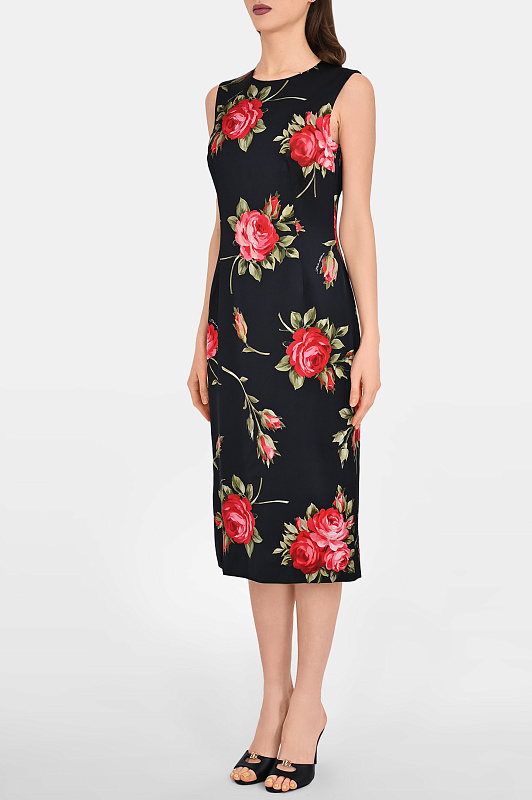 Шелковое платье с розами DOLCE & GABBANA Черный Женский F6GASTFSICD Шелковое платье с розами DOLCE & GABBANA Черный Женский F6GASTFSICD