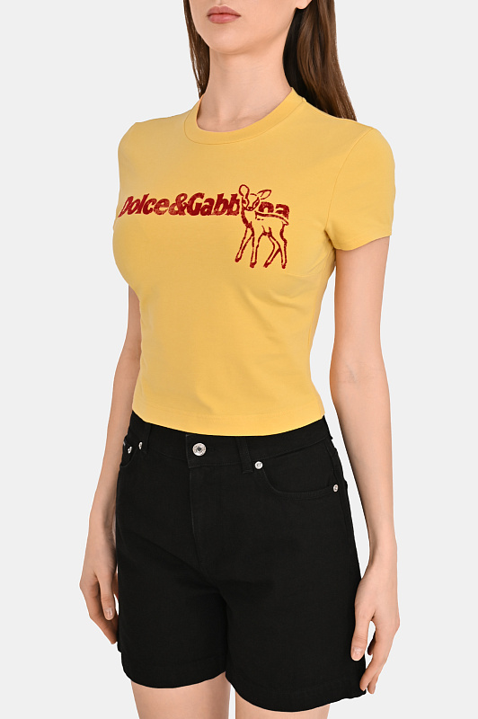 Хлопковая футболка DOLCE & GABBANA Желтый Женский F8W08T GDDM9 Хлопковая футболка DOLCE & GABBANA Желтый Женский F8W08T GDDM9