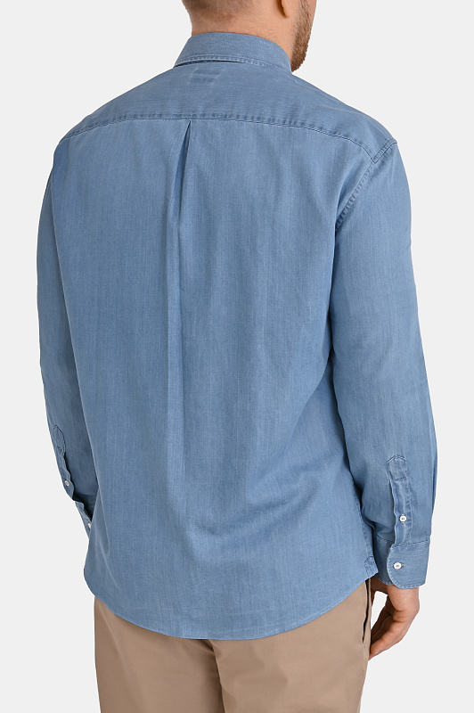 Хлопковая рубашка с карманом BRUNELLO CUCINELLI Голубой Мужской MR6830621 Хлопковая рубашка с карманом BRUNELLO CUCINELLI Голубой Мужской MR6830621