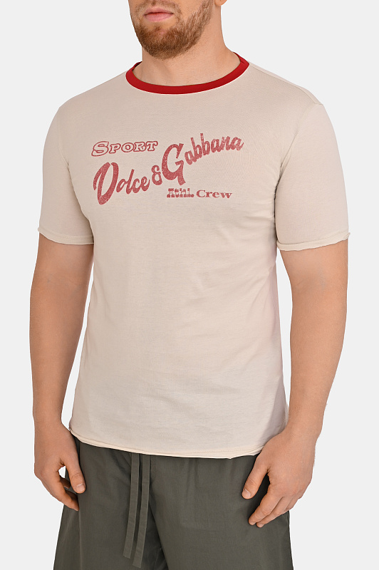 Хлопковая футболка с принтом DOLCE & GABBANA  Молочный Мужской G8TI9T G7POX