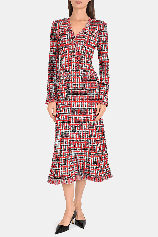 Платье миди в клетку SELF PORTRAIT Красный Женский AW26146MR Платье миди в клетку SELF PORTRAIT Красный Женский AW26146MR