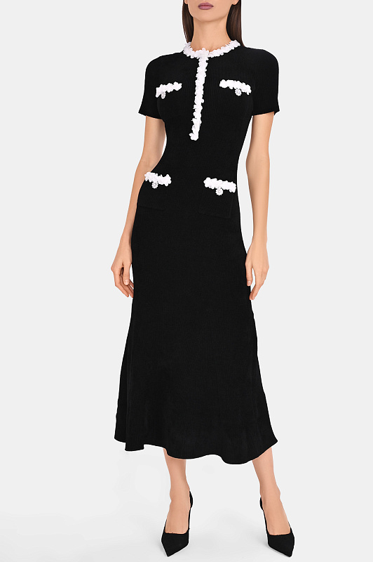 Приталенное платье с тесьмой SELF PORTRAIT  Черный Женский AW26099MAB