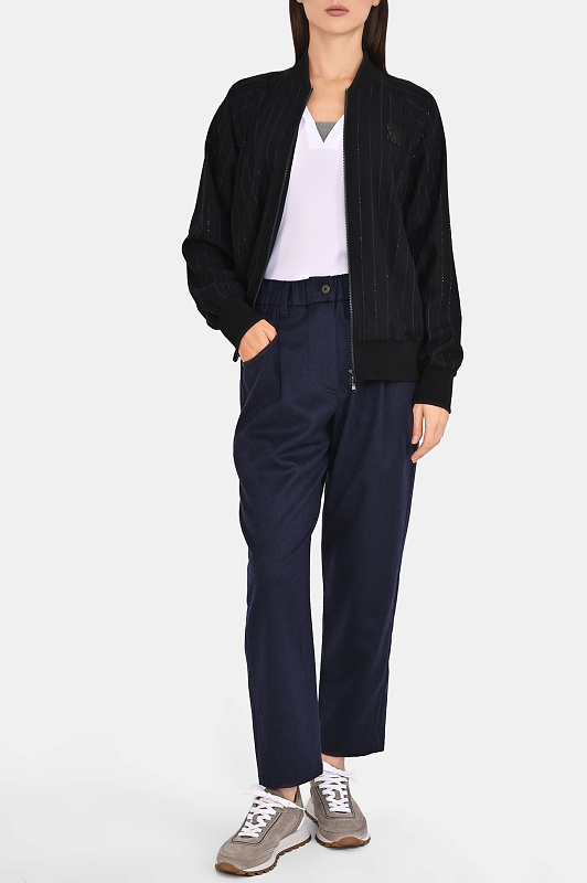 Зауженные брюки с резинкой BRUNELLO CUCINELLI Темно-синий Женский MG549P9148 Зауженные брюки с резинкой BRUNELLO CUCINELLI Темно-синий Женский MG549P9148