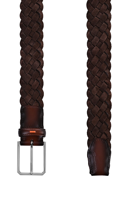 Плетеный кожаный ремень SANTONI Темно-коричневый Мужской CM35VC010B91EIRV Плетеный кожаный ремень SANTONI Темно-коричневый Мужской CM35VC010B91EIRV