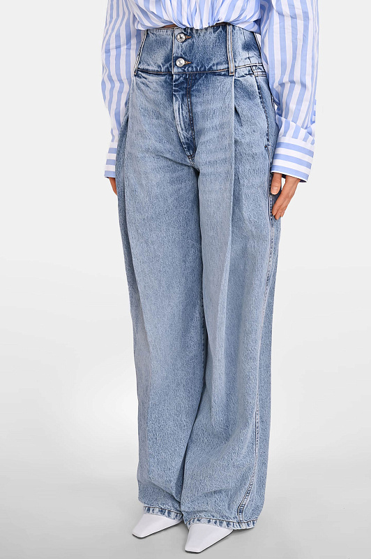 Широкие джинсы SPORTMAX Голубой Женский SPSALBATRO 2612181013600 Широкие джинсы SPORTMAX Голубой Женский SPSALBATRO 2612181013600