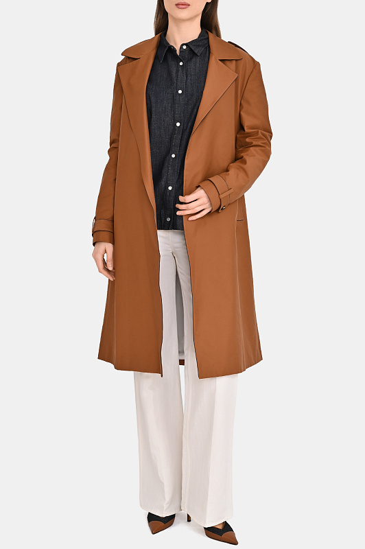 Хлопковый плащ с поясом KITON Коричневый Женский D61613K0993G0100I 